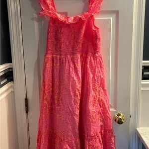Vineyard Vines Vibrant Pink and Yellow Maxi Dress